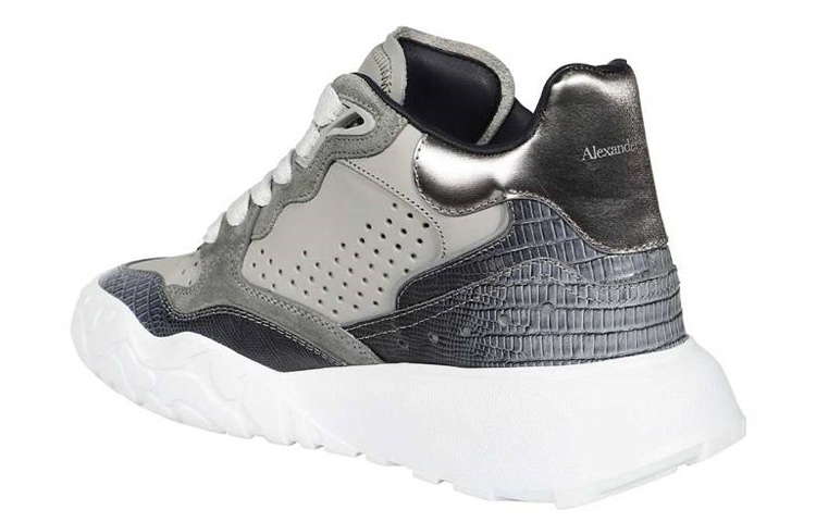 Shop Alexander McQueen Zapatillas de Cuero Mid-Top 'Gris Moda' 711134WIAAG1820