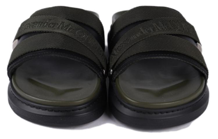Shop Alexander McQueen亞歷山大麥昆 皮革 圓頭舒適 一字拖鞋 男款 綠色