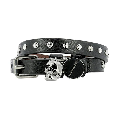 Alexander McQueen Leather Skull Studded Double-Wrap Bracelet 5544661AC9Y-1000