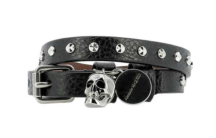 Alexander McQueen Leather Skull Studded Double-Wrap Bracelet 5544661AC9Y-1000 圖 2
