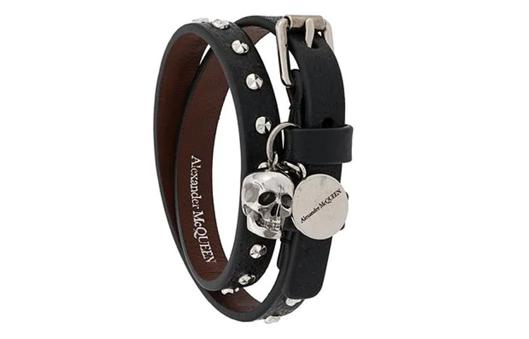 Alexander McQueen Leather Skull Studded Double-Wrap Bracelet 5544661AC9Y-1000 圖 3