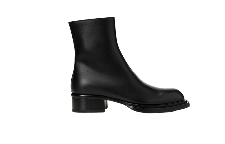 Order 亚历山大·麦昆黑色圆头皮拉链靴 750383WIDY01000