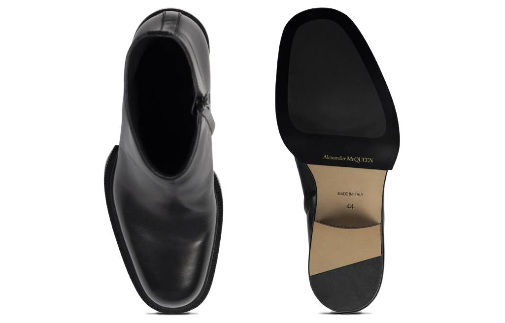 Purchase 亚历山大·麦昆黑色圆头皮拉链靴 750383WIDY01000