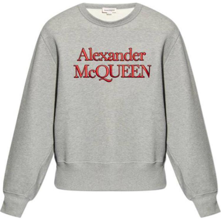 Alexander McQueen Letter Print Crewneck Loose Sweatshirt Grey Mens 792210-QXAA5-1401