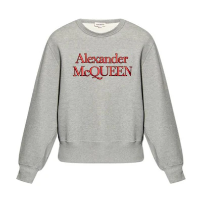 Alexander McQueen Letter Print Crewneck Loose Sweatshirt Grey Mens 792210-QXAA5-1401