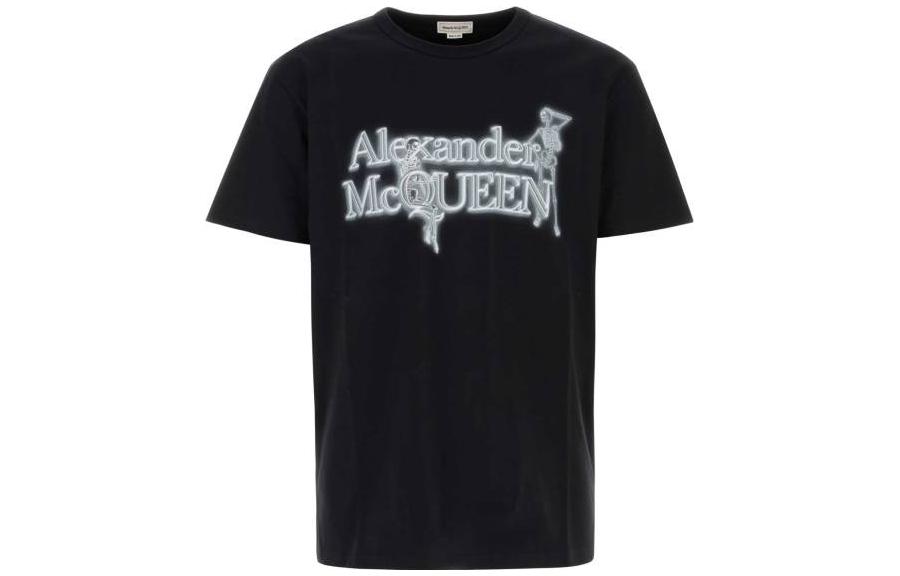 Alexander McQueen Letter Print Crewneck T-Shirt Black  Short Sleeve Tee 750656-QVZ07-0901