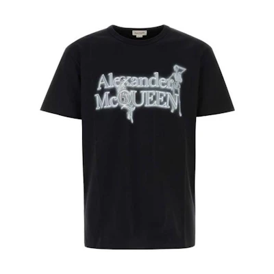 Alexander McQueen Letter Print Crewneck T-Shirt Black Short Sleeve Tee 750656-QVZ07-0901