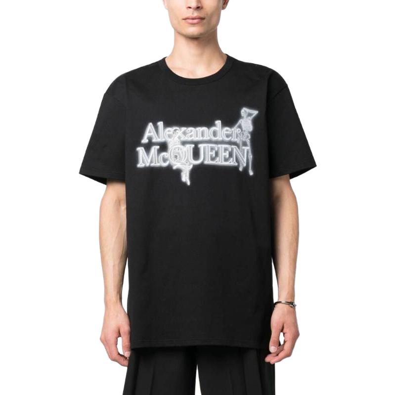 Shop Alexander McQueen Baju T Hitam Cetakan Huruf Lengan Pendek Crewneck 750656-QVZ07-0901