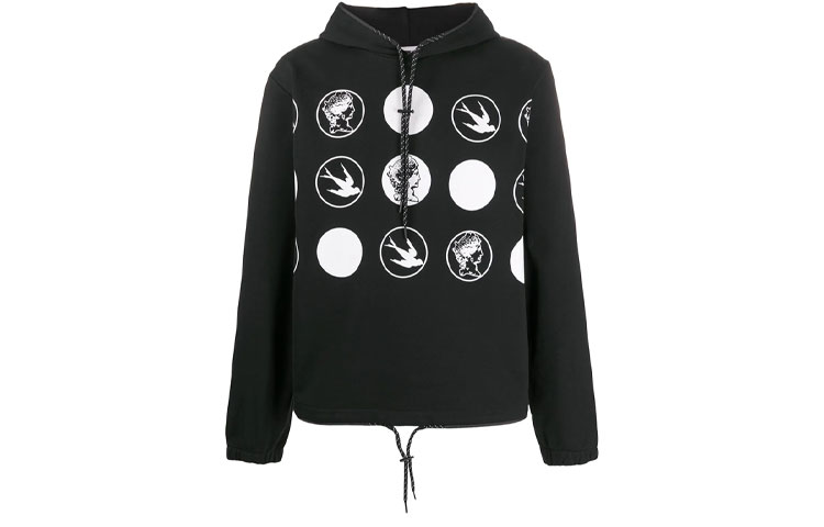 Alexander McQueen Letter Print Lace-Up Pullover Hoodie Black () 587228-ROR43-1000