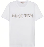 Alexander McQueen Letter Print White Crew Neck Regular Fit T-Shirt for Men 649876-QQZ56-0900 Alexander McQueen Letter Print White Crew Neck Regular Fit T-Shirt for Men 649876-QQZ56-0900