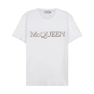 Alexander McQueen Letter Print White Crew Neck Regular Fit T-Shirt for Men 649876-QQZ56-0900