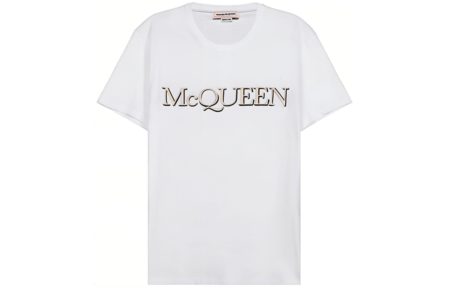 Order Alexander McQueen Kaos Pria Putih Regular Fit Crew Neck Letter Print 649876-QQZ56-0900