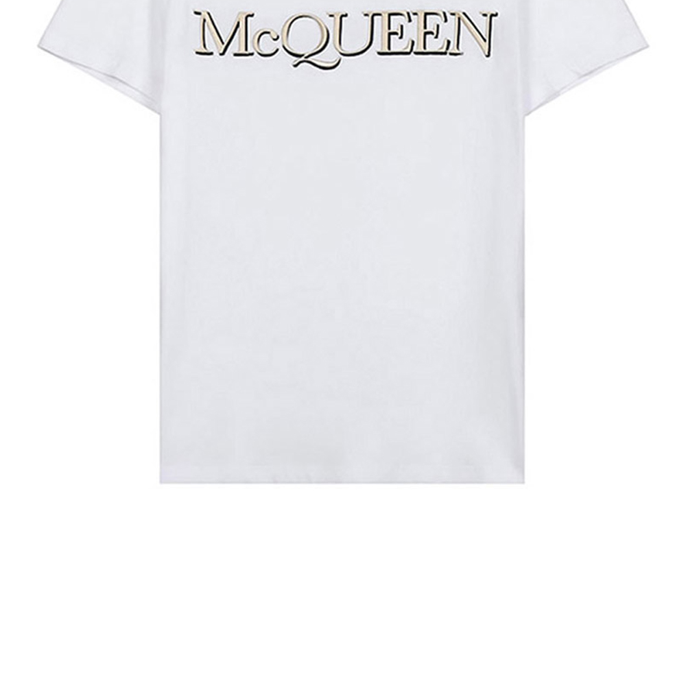 Sizing Alexander McQueen Kaos Pria Putih Regular Fit Crew Neck Letter Print 649876-QQZ56-0900