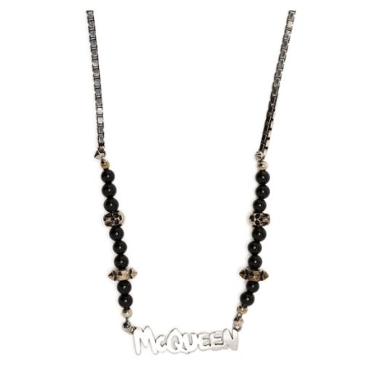 Alexander McQueen Logo Design Necklace Silver for Men. 706118-1AAIO-1010