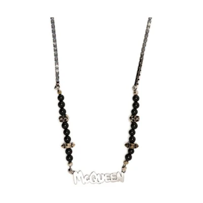 Alexander McQueen Logo Design Necklace Silver for Men. 706118-1AAIO-1010