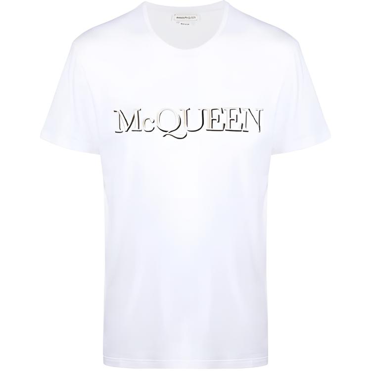 Alexander McQueen Logo Embroidered Crew Neck Short Sleeve T-Shirt White Men 649876QRZ560900