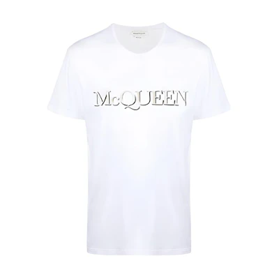 Alexander McQueen Logo Embroidered Crew Neck Short Sleeve T-Shirt White Men 649876QRZ560900