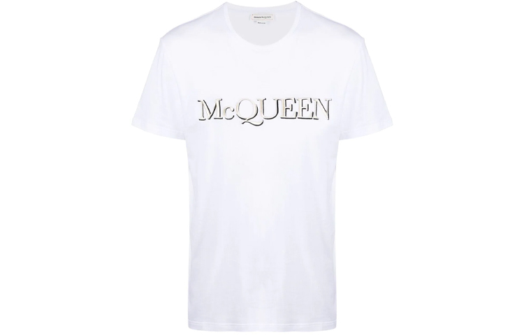 Order 알렉산더맥퀸 로고 자수 크루넥 반팔 티셔츠 화이트 남성용 649876QRZ560900