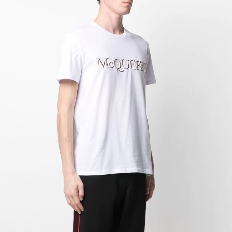 Purchase 알렉산더맥퀸 로고 자수 크루넥 반팔 티셔츠 화이트 남성용 649876QRZ560900