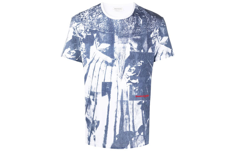 Alexander McQueen Logo Embroidery Photo Print White Crewneck Tee SS21 650408-QQZ62-0900