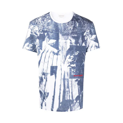 Alexander McQueen Logo Embroidery Photo Print White Crewneck Tee SS21 650408-QQZ62-0900