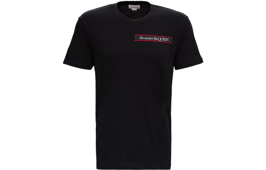 Alexander McQueen Logo Patch Black Crewneck T-Shirt Short Sleeve 642662-QTX74-0901