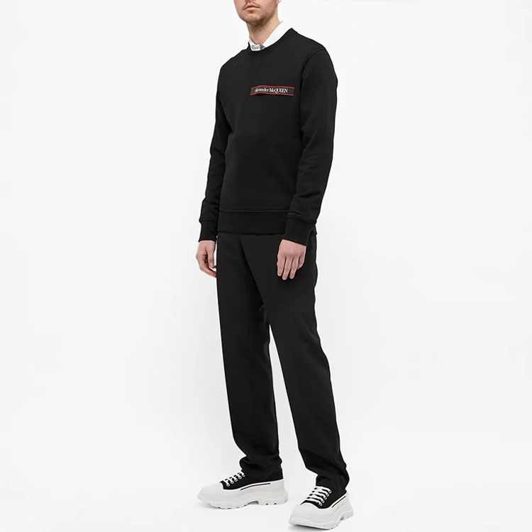Details for Alexander McQueen Logo Patch Crewneck Sweatshirt Hitam 642663-QRX75-0901