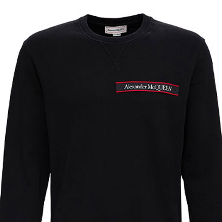 Sizing Alexander McQueen Logo Patch Crewneck Sweatshirt Hitam 642663-QRX75-0901