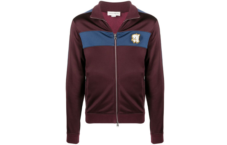 Alexander McQueen Logo Pattern Stand Collar Red Long Sleeve Jacket. 646979-QQX52-5240