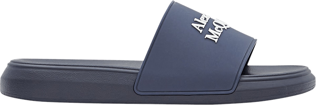 Alexander McQueen Logo Pool Slides 'Navy' 663564-W4RF0-4085 Buy Alexander McQueen Logo Pool Slides 'Navy' 663564-W4RF0-4085