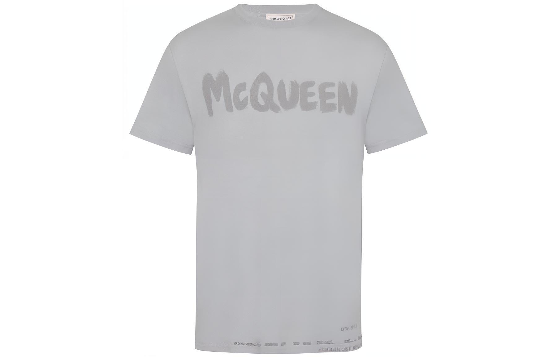 Alexander McQueen Logo Print Crewneck T-Shirt Grey  Casual Tee 622104-QUZ57-0912