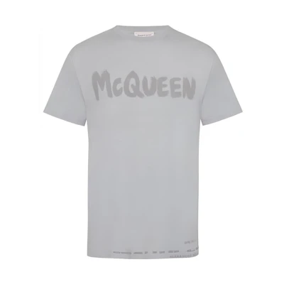 Alexander McQueen Logo Print Crewneck T-Shirt Grey Casual Tee 622104-QUZ57-0912