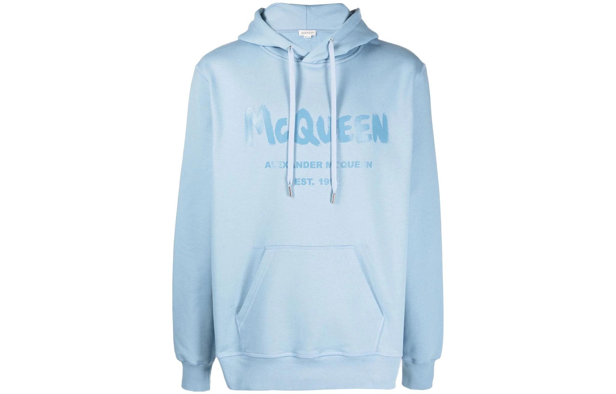 Alexander McQueen Logo Print Hoodie Blue 688715QTZ810913