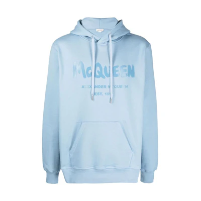 Alexander McQueen Logo Print Hoodie Blue 688715QTZ810913