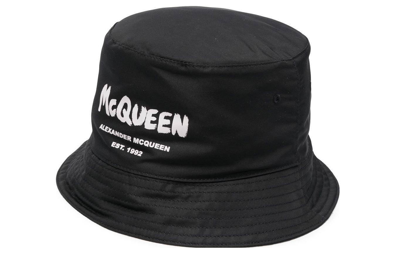 Alexander McQueen Logo Printed Casual Polyester Bucket Hat Black 6677794404Q1078