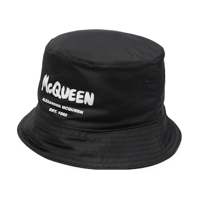 Alexander McQueen Logo Printed Casual Polyester Bucket Hat Black 6677794404Q1078