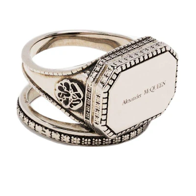 Alexander McQueen Logo Ring Silver for Men 711089J160Y0446