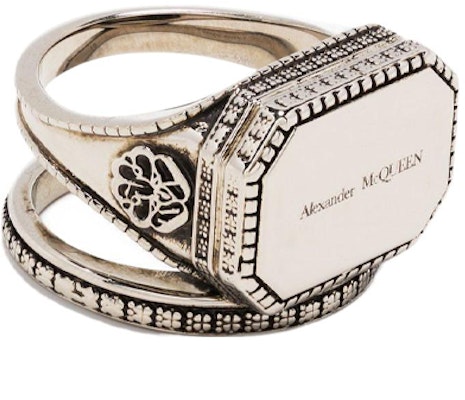Alexander McQueen Logo Ring Silver for Men 711089J160Y0446 Order Alexander McQueen Logo Ring Silver for Men 711089J160Y0446