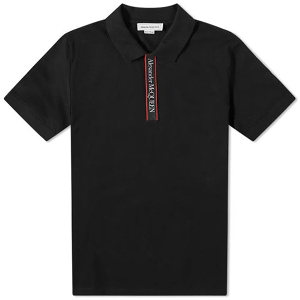 Alexander McQueen Logo Tape Short Sleeve Polo Shirt Black. 642660-QRX77-0901