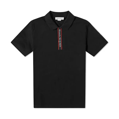 Alexander McQueen Logo Tape Short Sleeve Polo Shirt Black. 642660-QRX77-0901