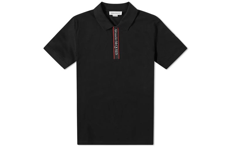 Order 알렉산더 맥퀸 로고 테이프 반팔 폴로 셔츠 블랙. 642660-QRX77-0901