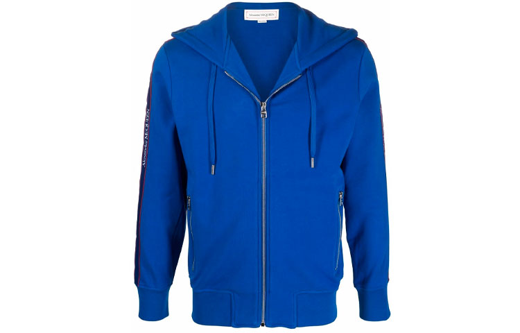 Alexander McQueen Logo Trim Hoodie Sweatshirt Blue - 654794QRX750903