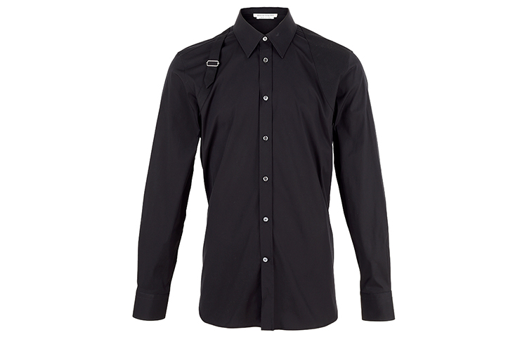 Alexander McQueen Long-Sleeve Shirt with Buckle Detail - Black 624753-QPN44-1000