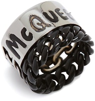 Alexander McQueen Metal Letter Graffiti Chain Ring in Antique Silver. 663855IAG2Y1060 Alexander McQueen Metal Letter Graffiti Chain Ring in Antique Silver. 663855IAG2Y1060