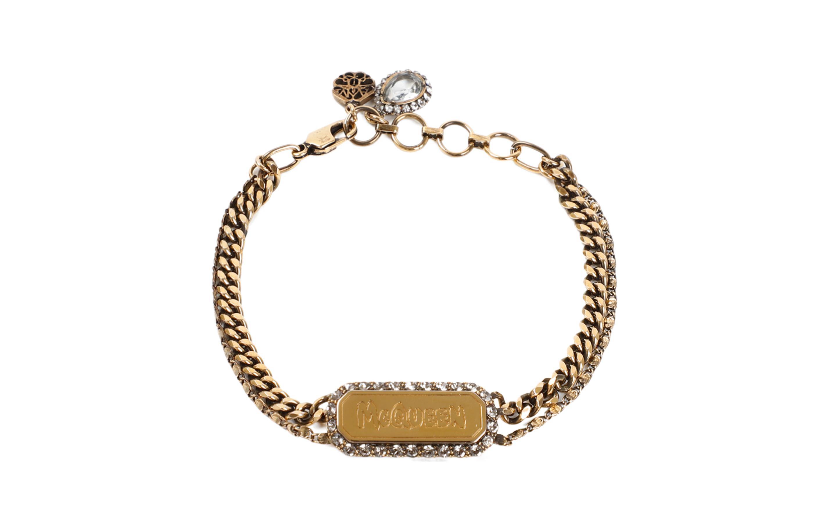 Alexander McQueen Multi-Chain Logo Pendant Cuban Chain Bracelet Gold. 688434J160T2832