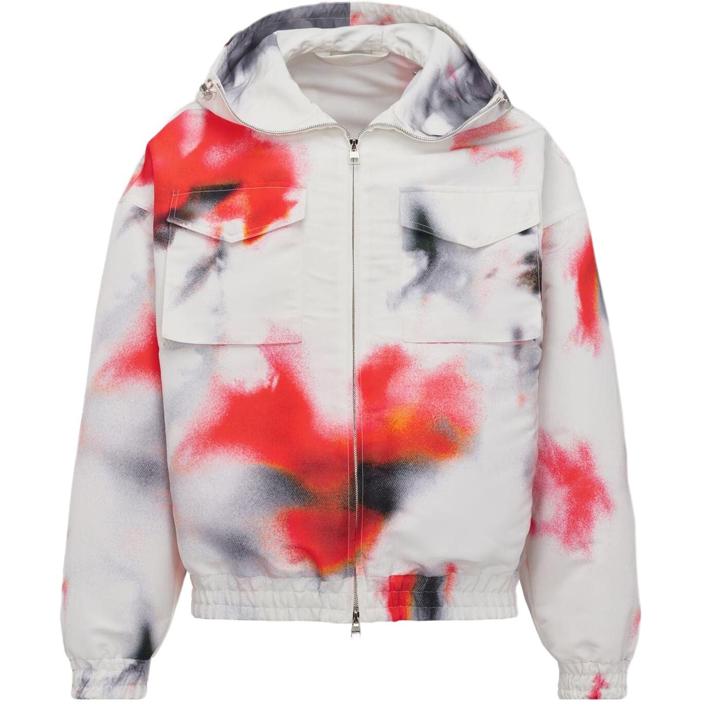 Alexander McQueen Obscured Flower Windbreaker White/Red Colorblock Jacket 774747-QRAAP-9119