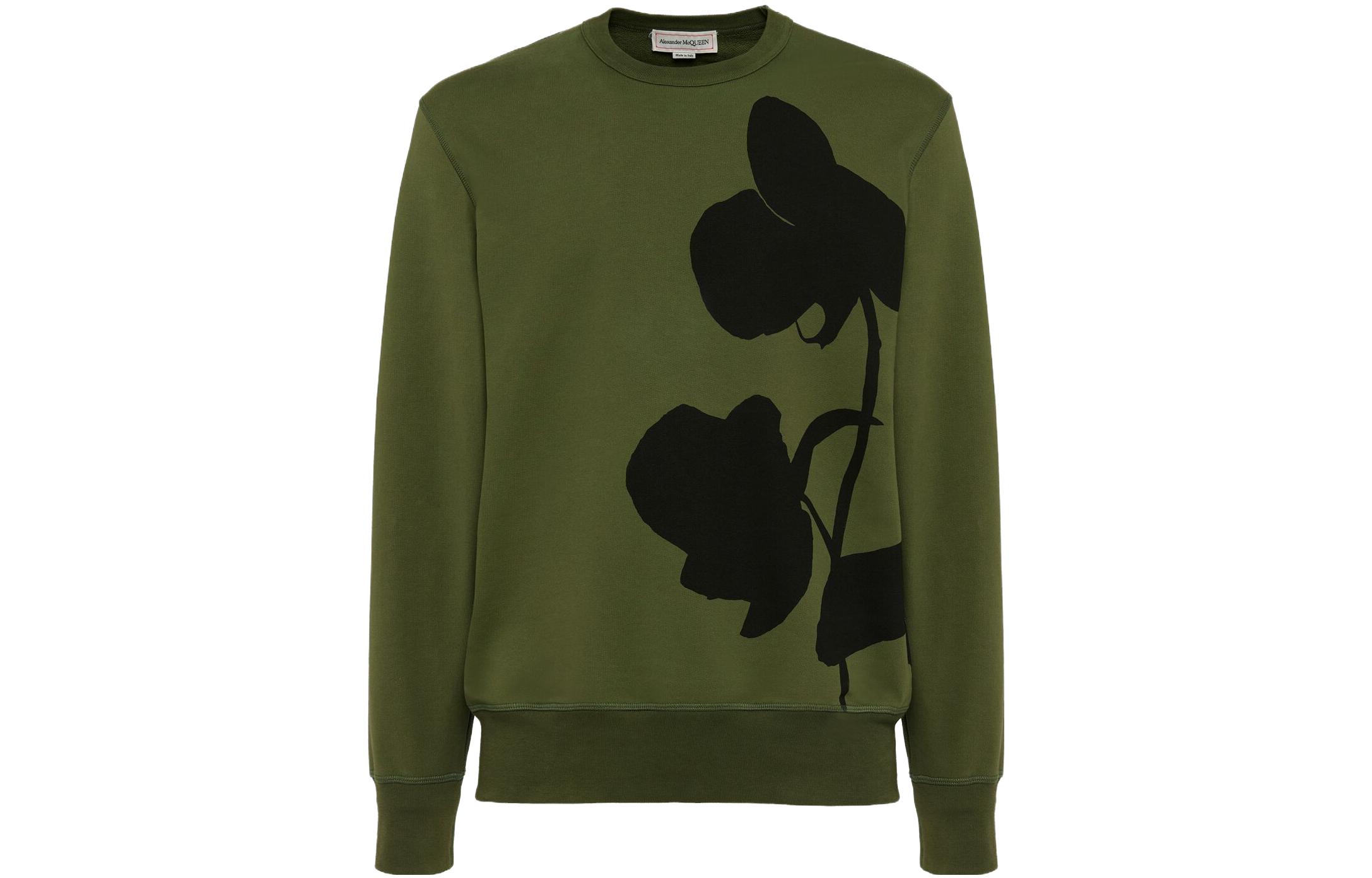 Alexander McQueen Olive Green Graphic Crewneck Long Sleeve Sweatshirt 759153-QVZ24-0904