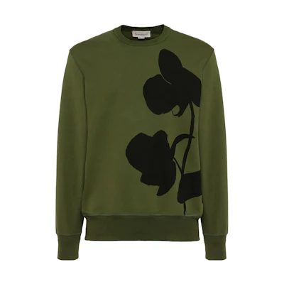 Alexander McQueen Olive Green Graphic Crewneck Long Sleeve Sweatshirt 759153-QVZ24-0904