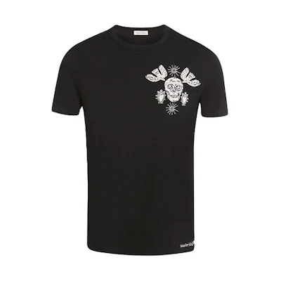 Alexander McQueen Oversized Logo Embroidered Skull T-Shirt 666613-QRX04-1000