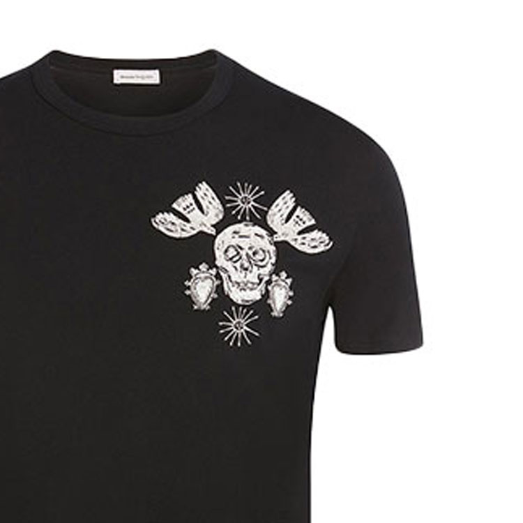 Cheap 亚历山大麦昆骷髅刺绣标志宽松T恤 666613-QRX04-1000